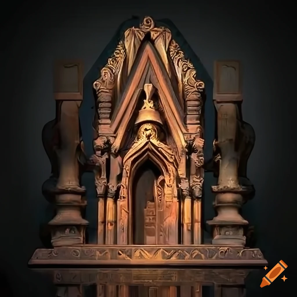 Detailed architectural stave carving inspired by zelda game on Craiyon