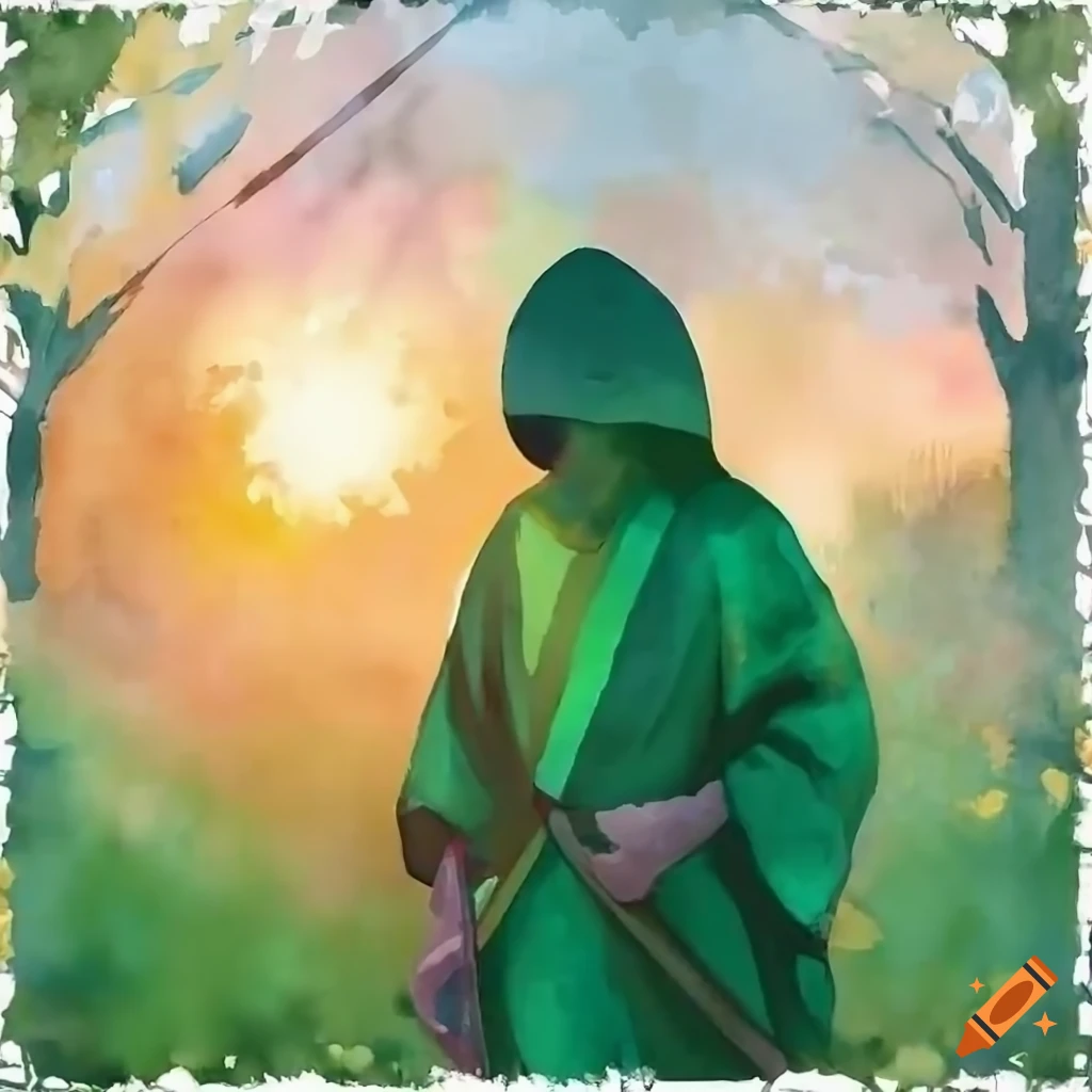 photo of a monk walking in a forest at dawn