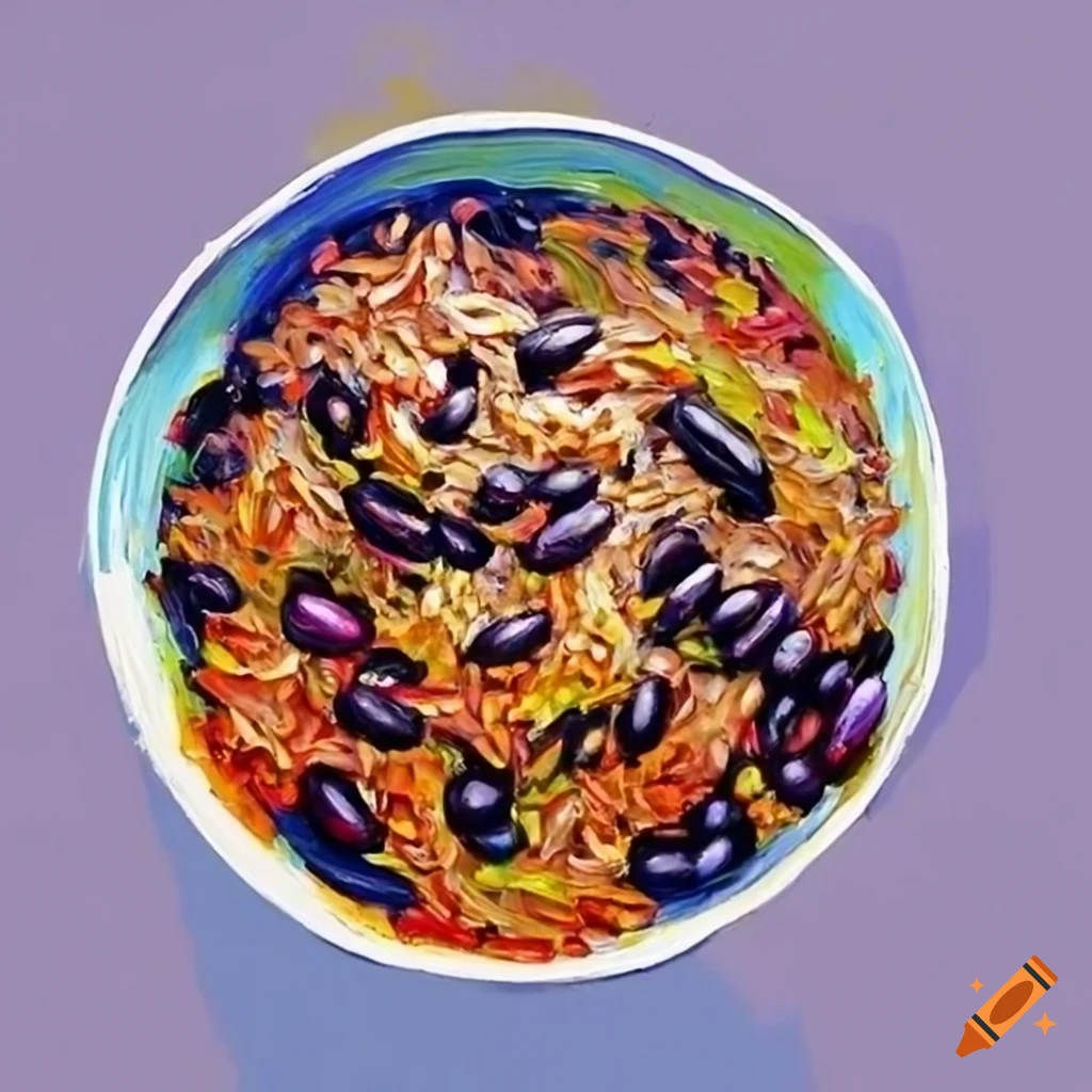 Oil painting of cuban rice and black beans in a bowl on Craiyon