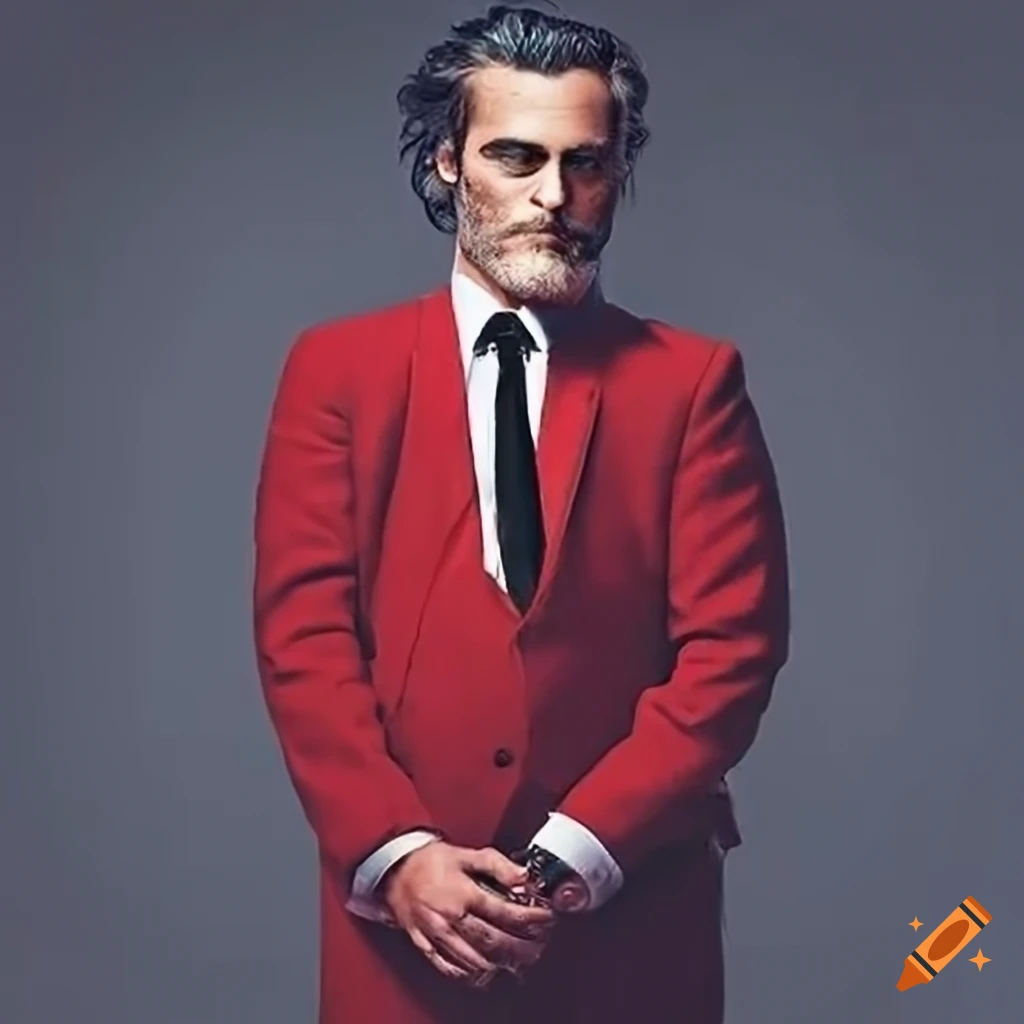 Joaquin phoenix in a stylish red suit