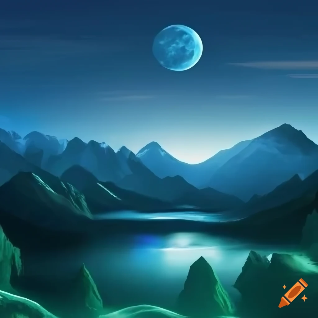 night landscape of mountains under moonlight
