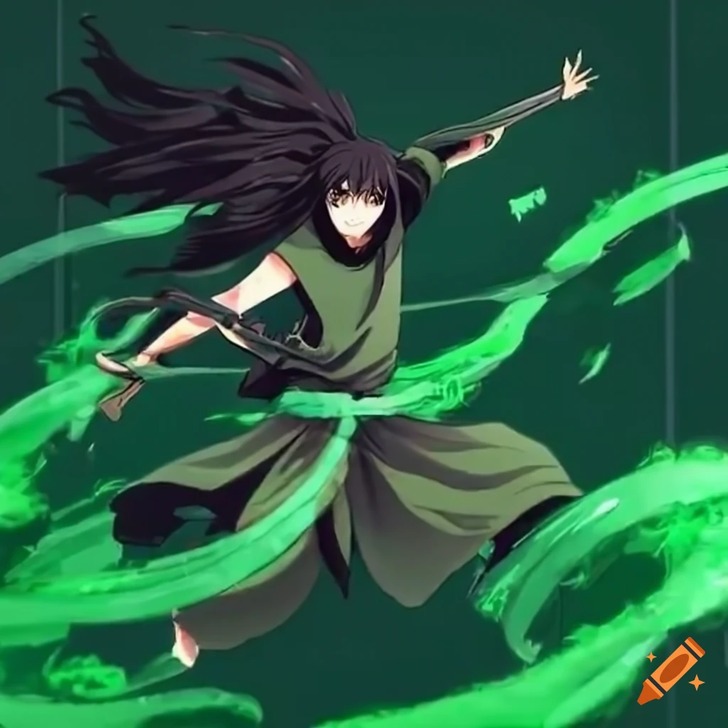 Green jade girl in dororo anime style