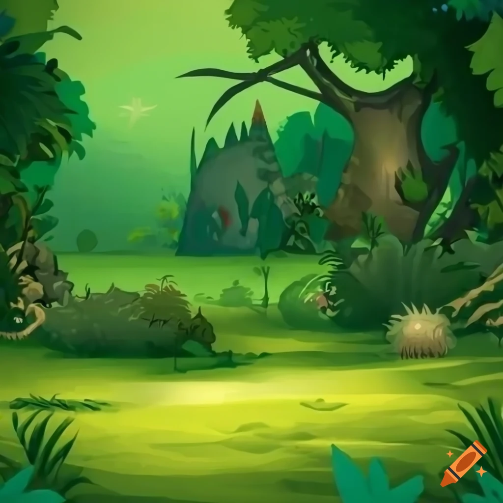 game background of a meadow surrounded by jungle