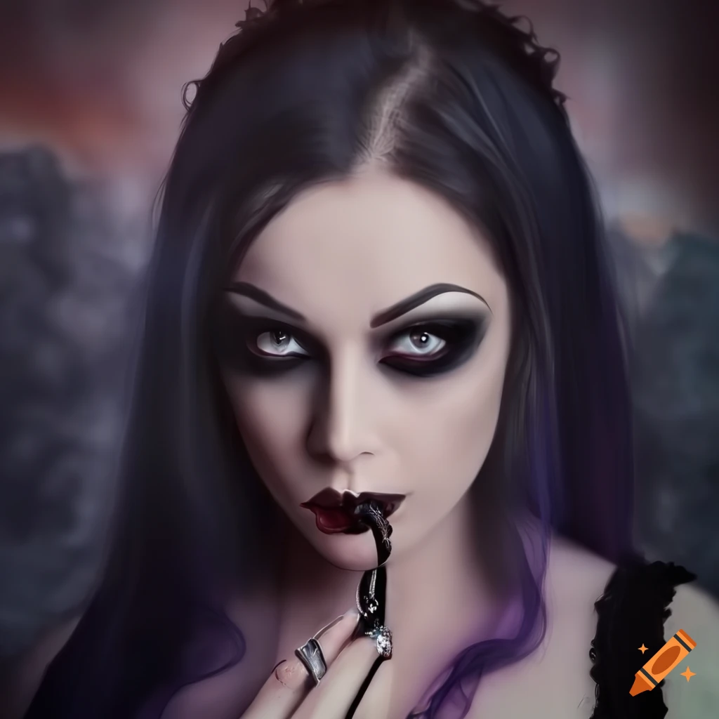 Photorealistic depiction of a gothic vampire lady on Craiyon