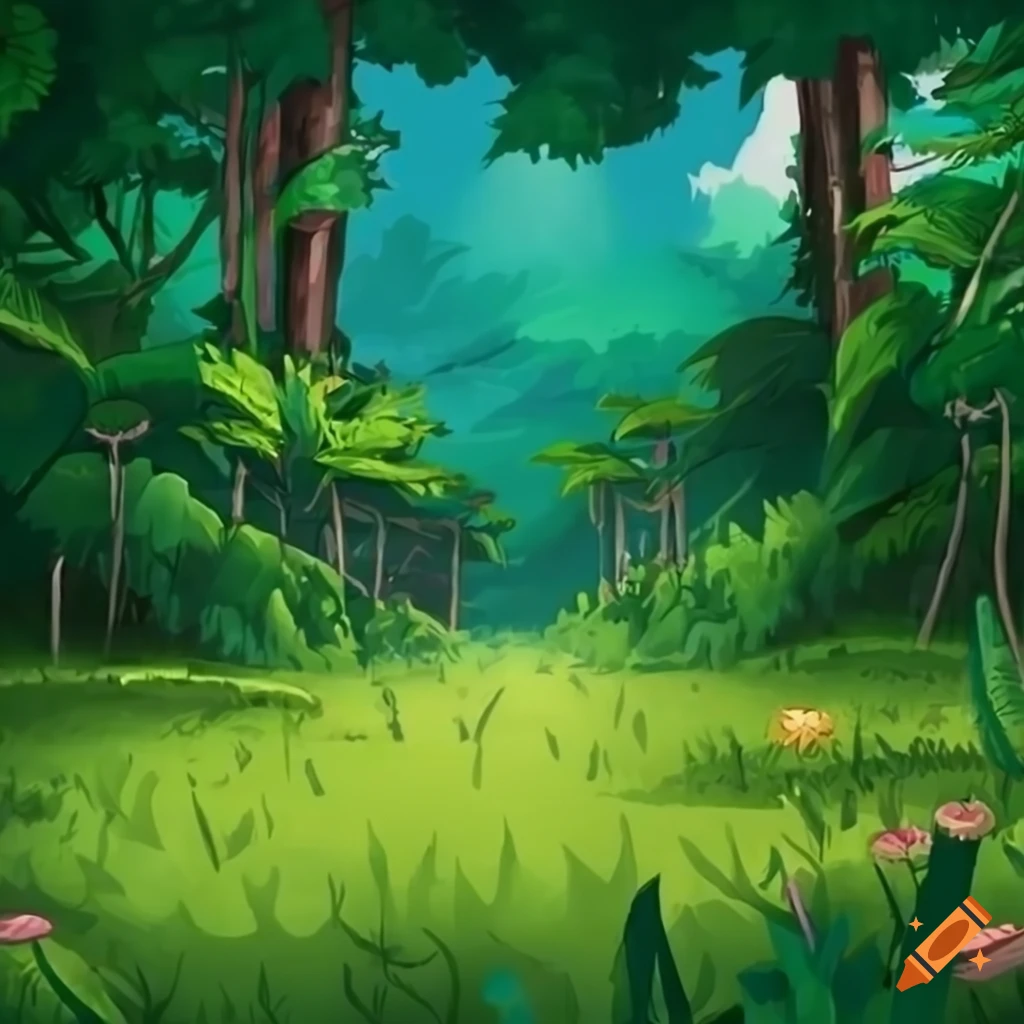 jungle game background with a meadow