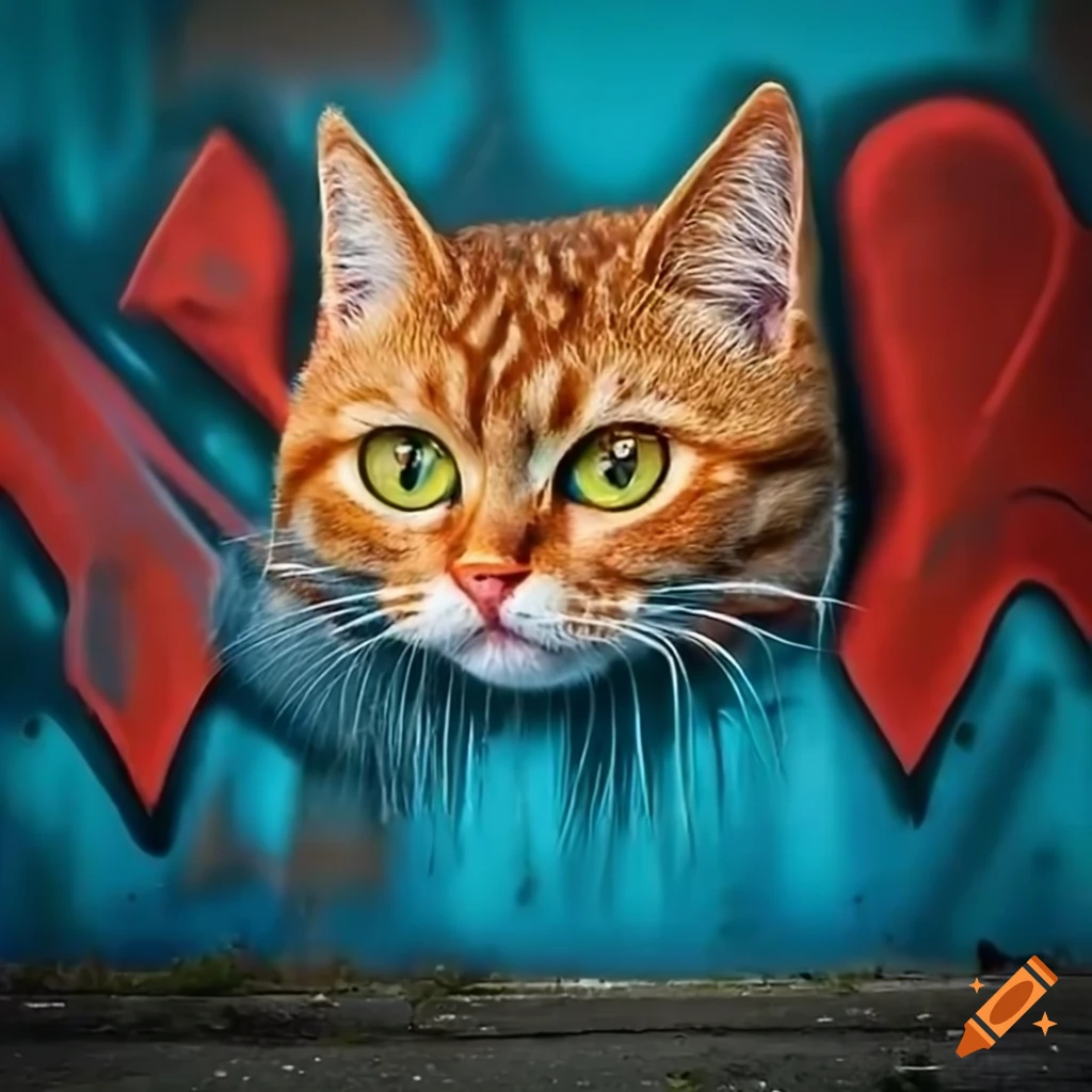 Ginger cat graffiti on a wall on Craiyon