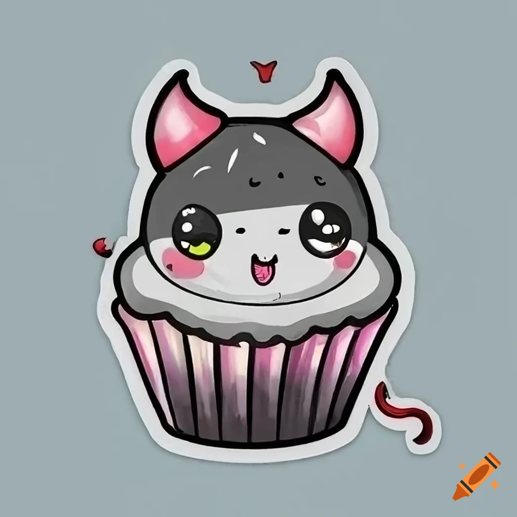 Cute devil cupcake sticker with a kawaii face on Craiyon