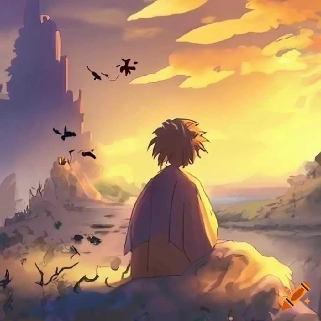 illustration of Elian in a sunny post-apocalyptic landscape