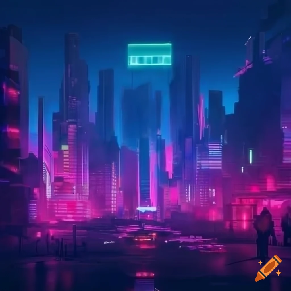 Neon-lit cyber city with a mysterious atmosphere