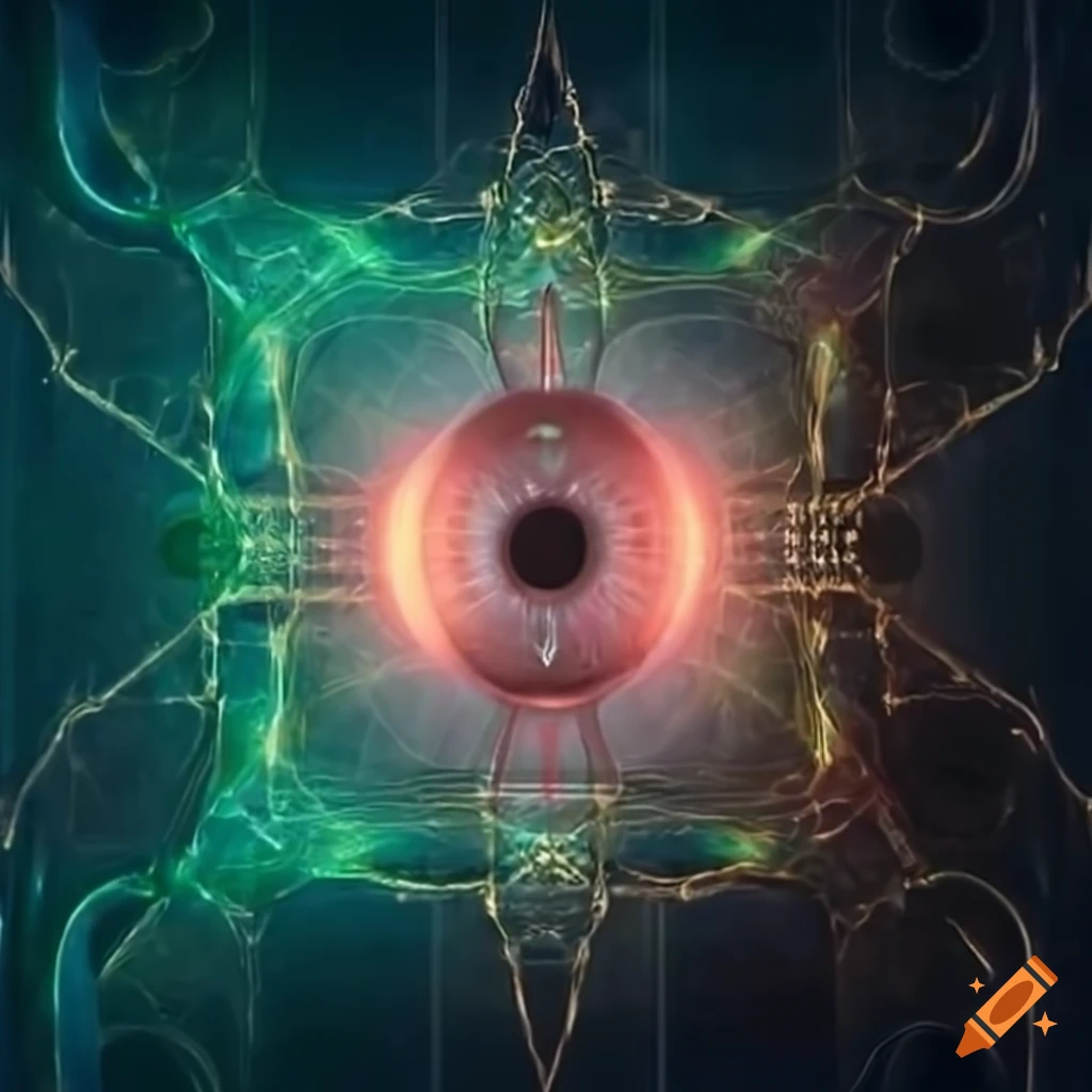 Surreal digital painting of abstract geometric eye on Craiyon