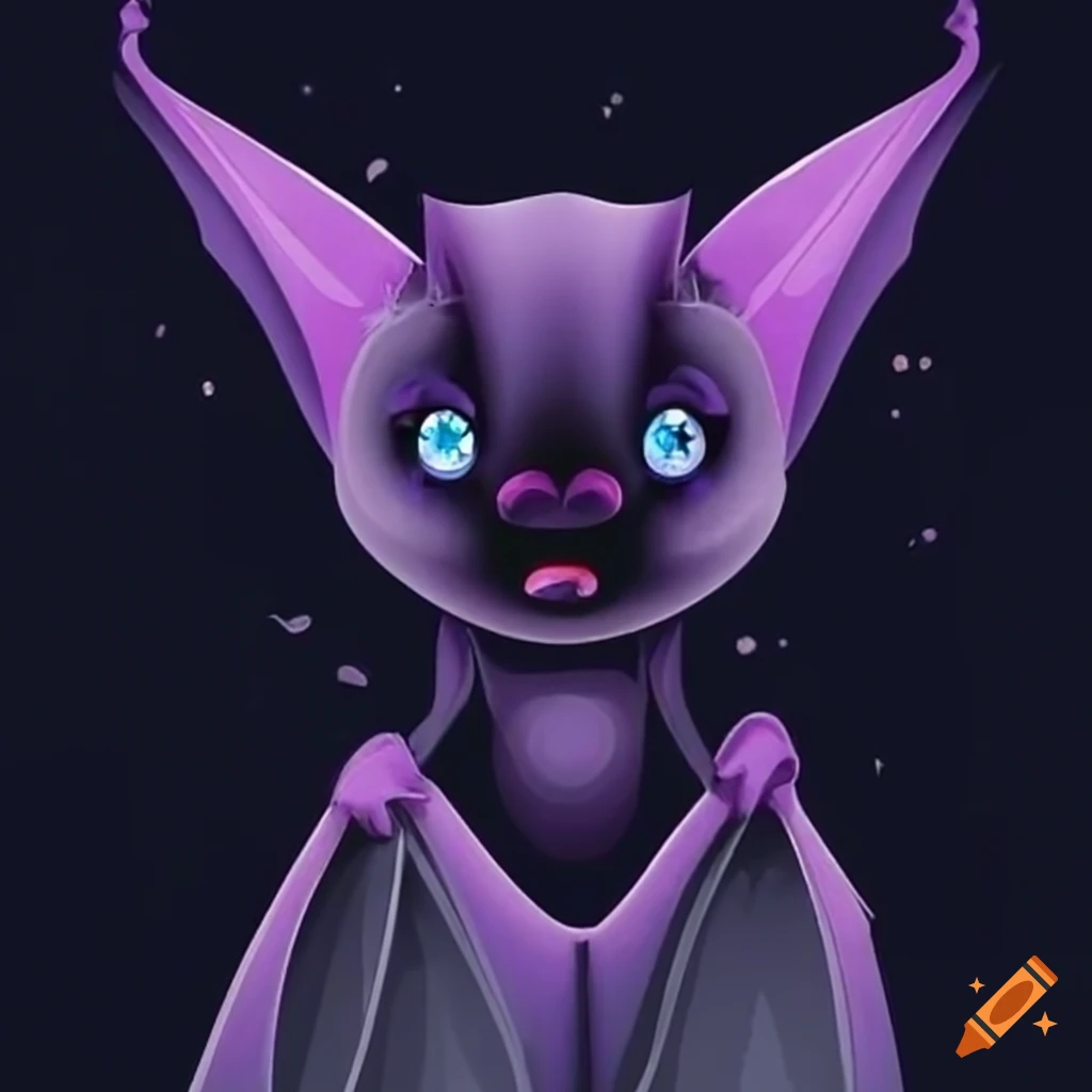 Cute black bat with purple-blue eyes