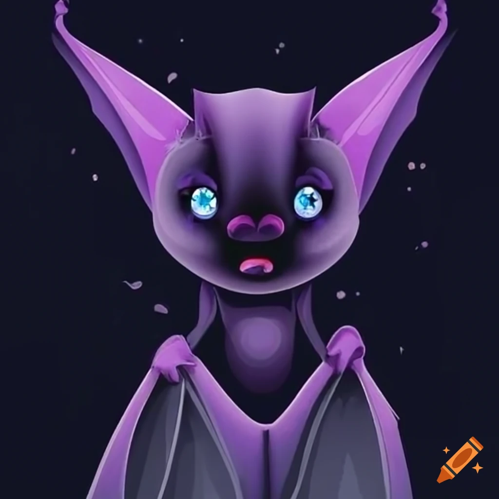 Cute black bat with purpleblue eyes