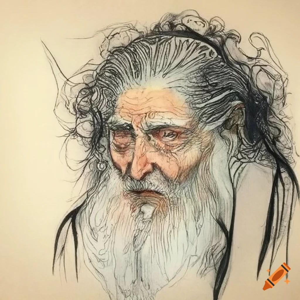 Sketch of an old man by Yoshitaka Amano and Aubrey Beardsley on