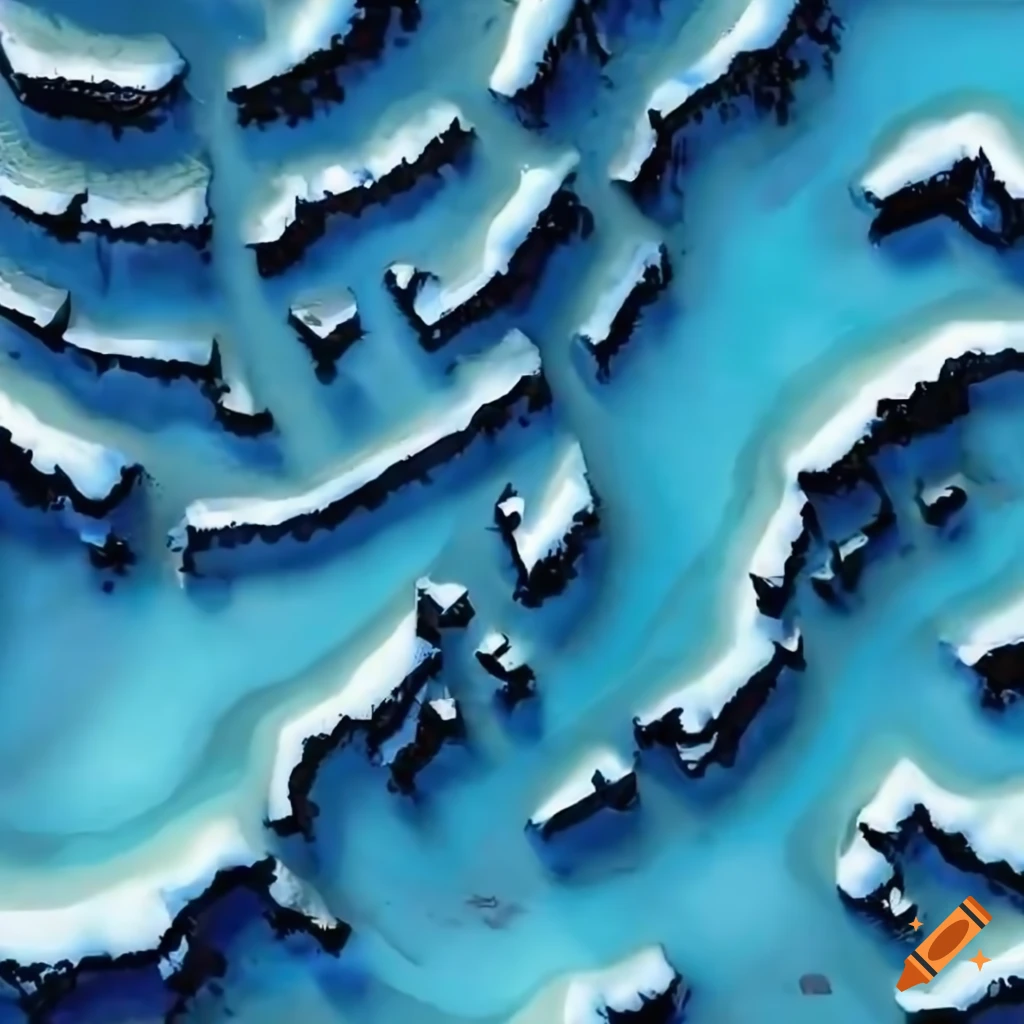 top view winter battlemap resembling a maze in the snow