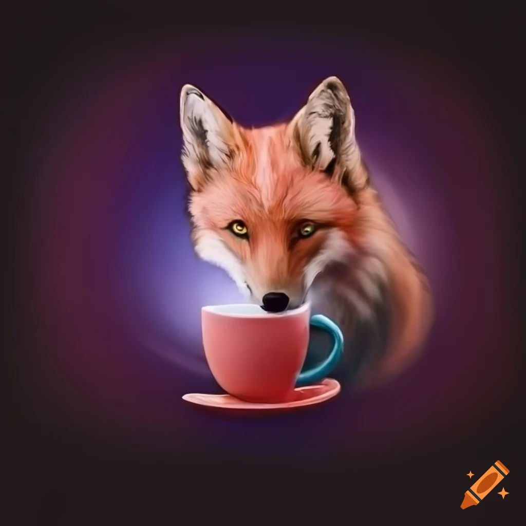 Cute colorful red fox is drinking cup hot tea Vector Image