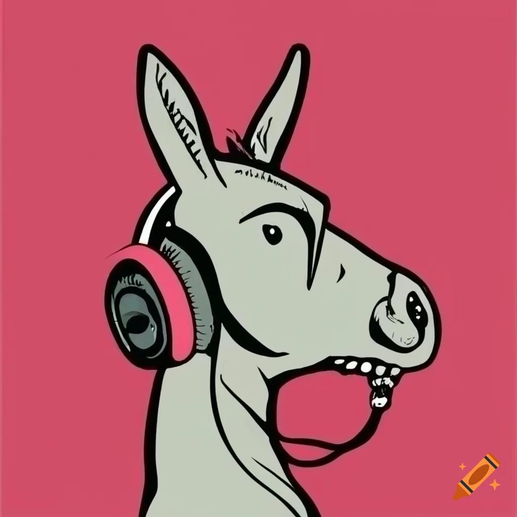 pop art donkey wearing headphones