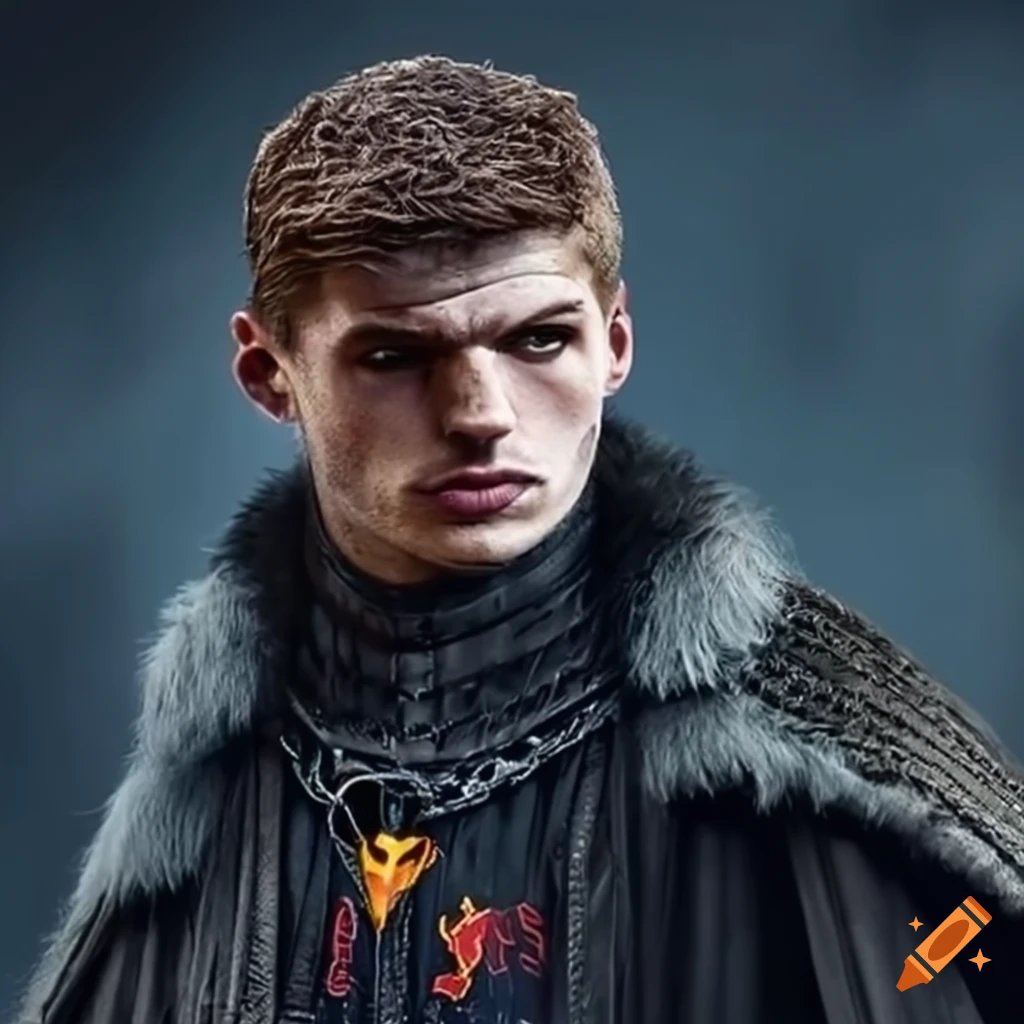Max Verstappen as a Game of Thrones character wearing Stark attire