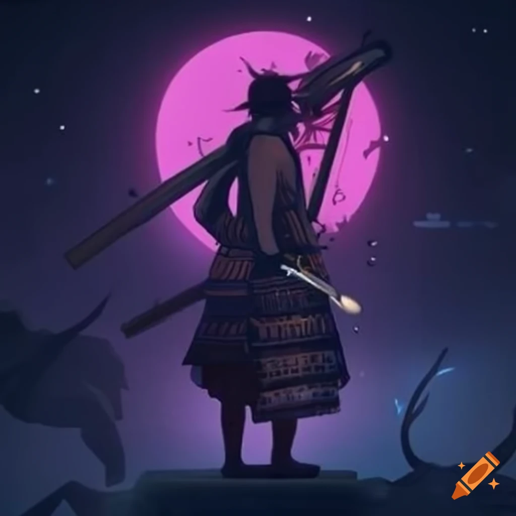 imagem épica de um samurai na nevoa com relâmpagos