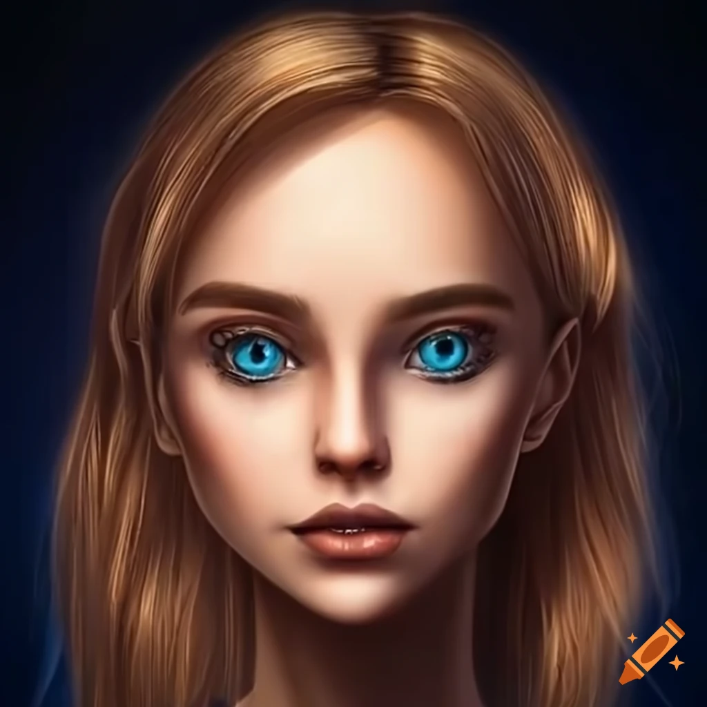 blue-eyed android with long eyelashes