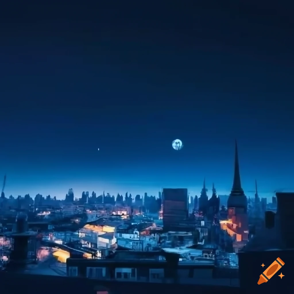 night sky background with a rooftop silhouetted against it