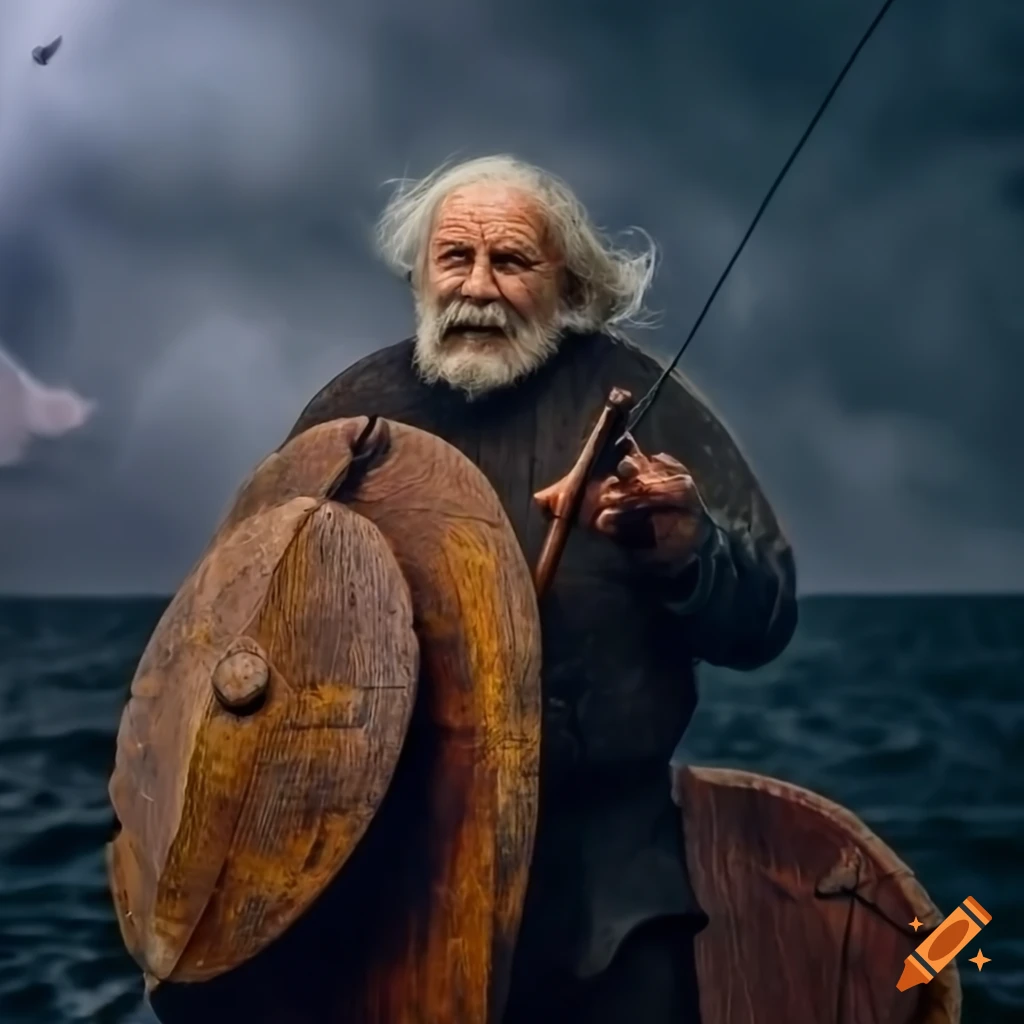 close up of a bearded sailor with a stormy background