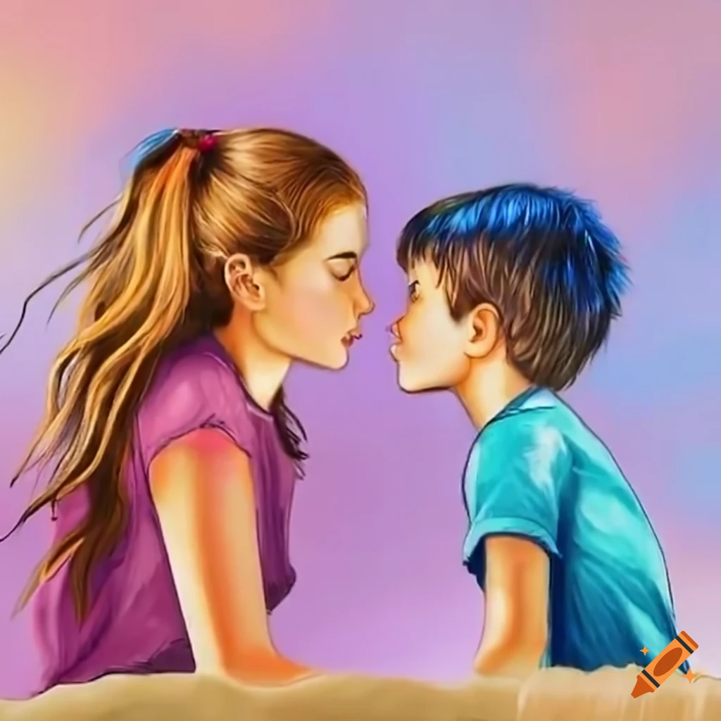 Boy and girl locking eyes on Craiyon