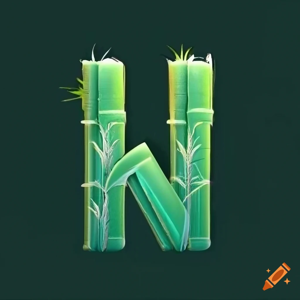 elegant emblem with letter M and bamboo foliage