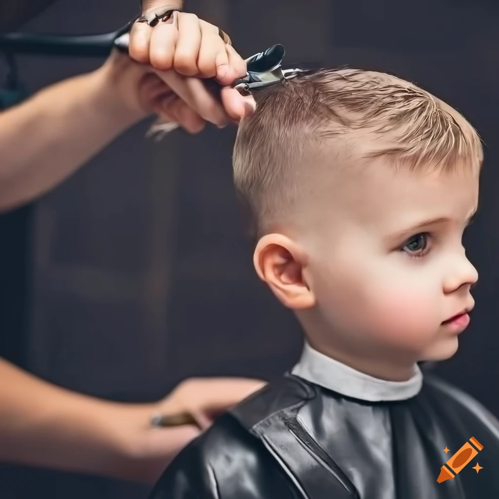 toddler boy getting a haircut by hairdresser