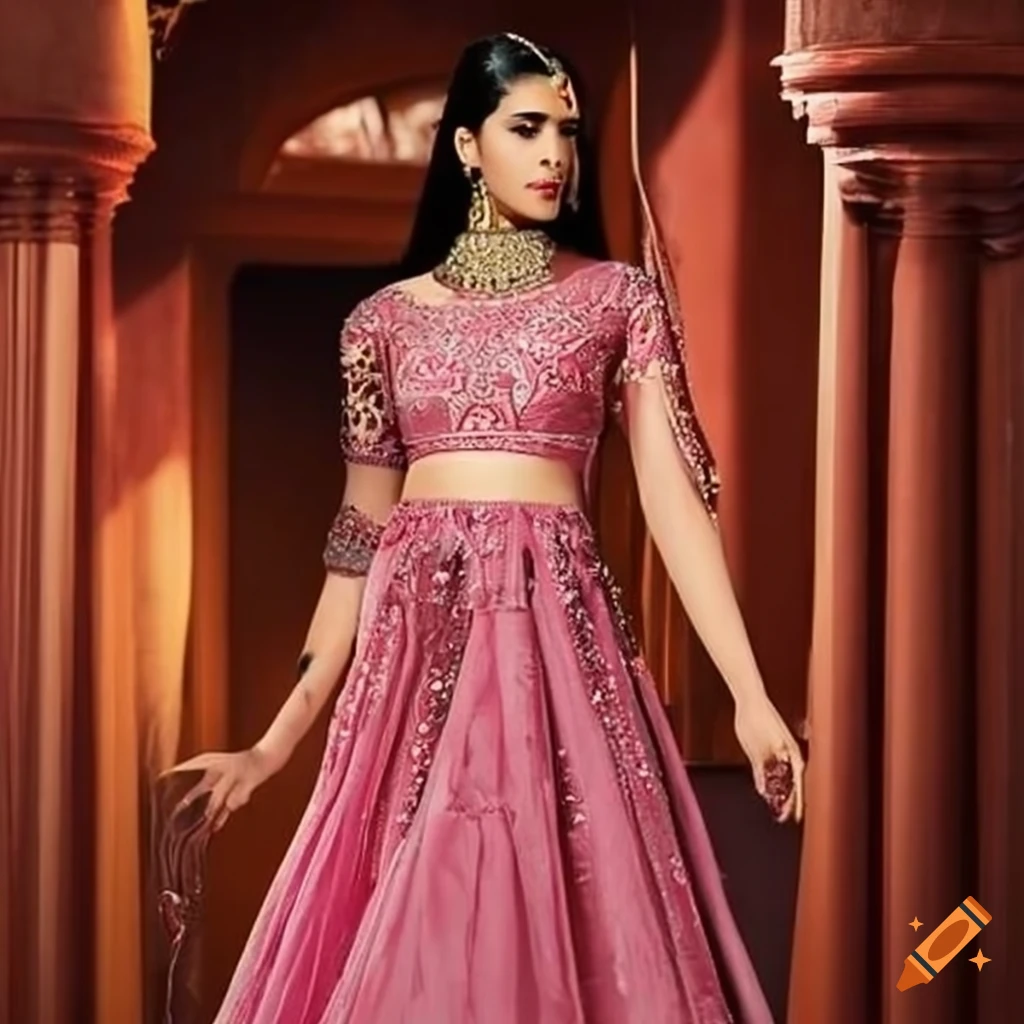Red Off-Shoulder Mirror Work Embroidered Lehenga | KYNAH