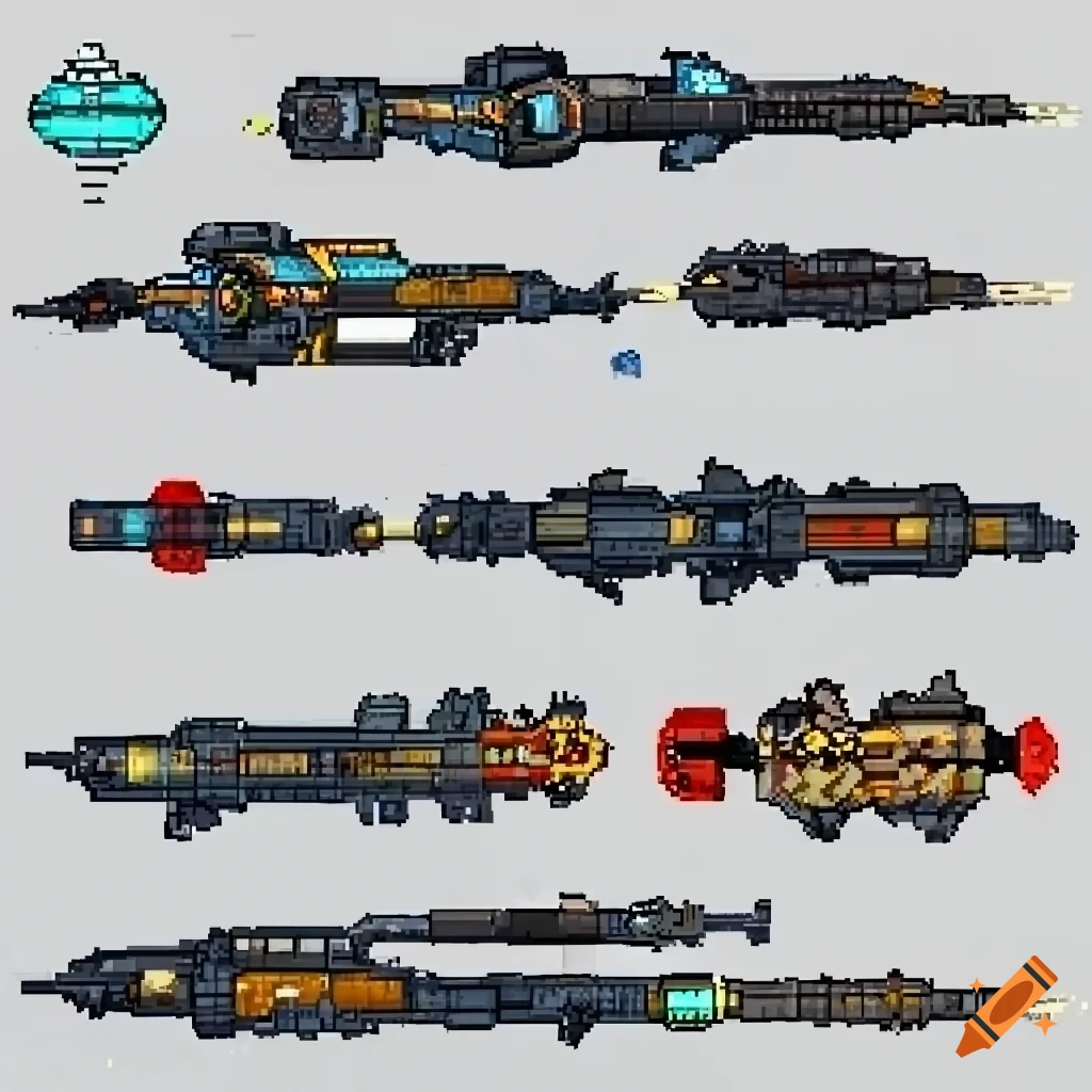 sprites of science fiction spaceships for game design