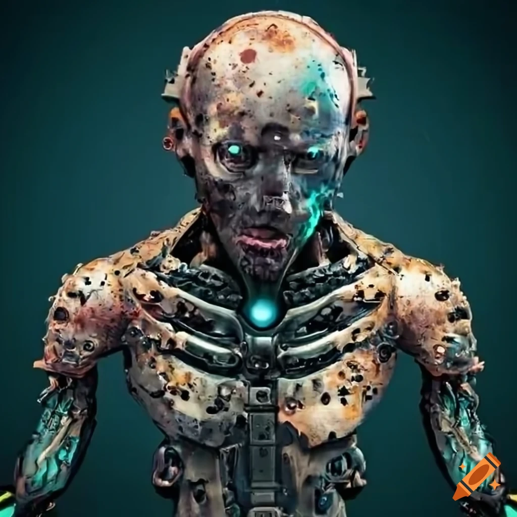 a rusty steam punk cyborg man