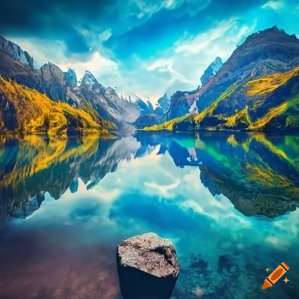 detailed reflection of mountains in a serene lake