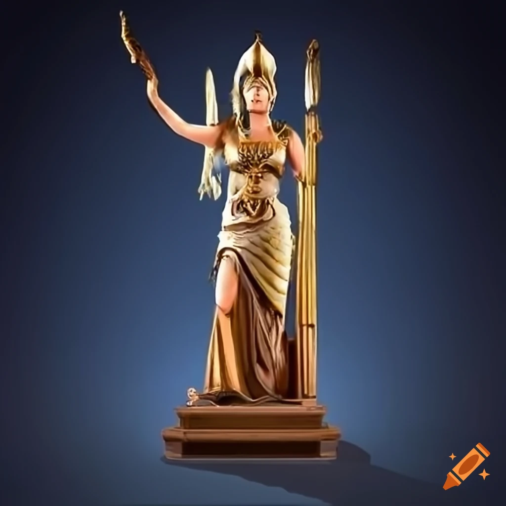 Greek goddess athena brown hair, greek helmet, owl on shoulder, victorious  with shield and spear on Craiyon