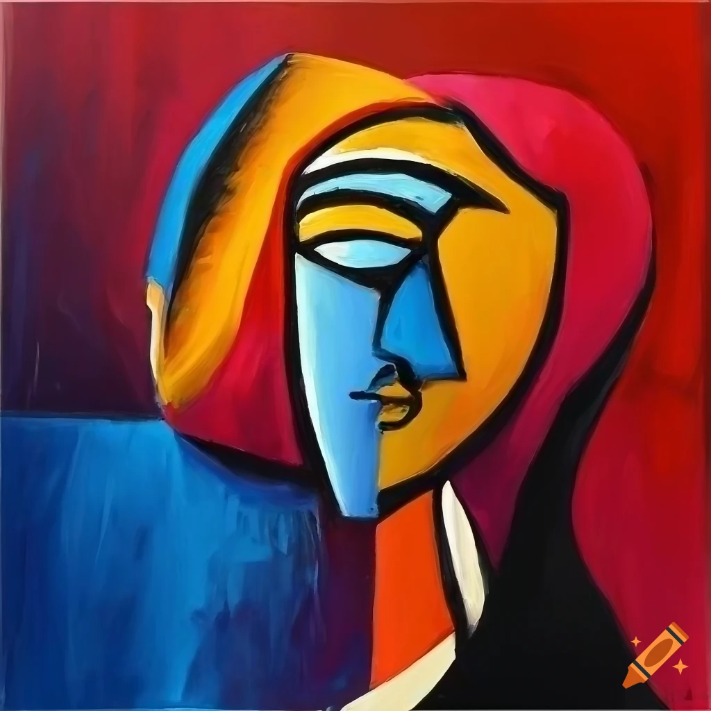 abstract knife painting of a squarish face in picasso plus matisse styles