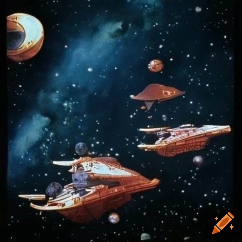 70s scifi spaceship in outer space on Craiyon