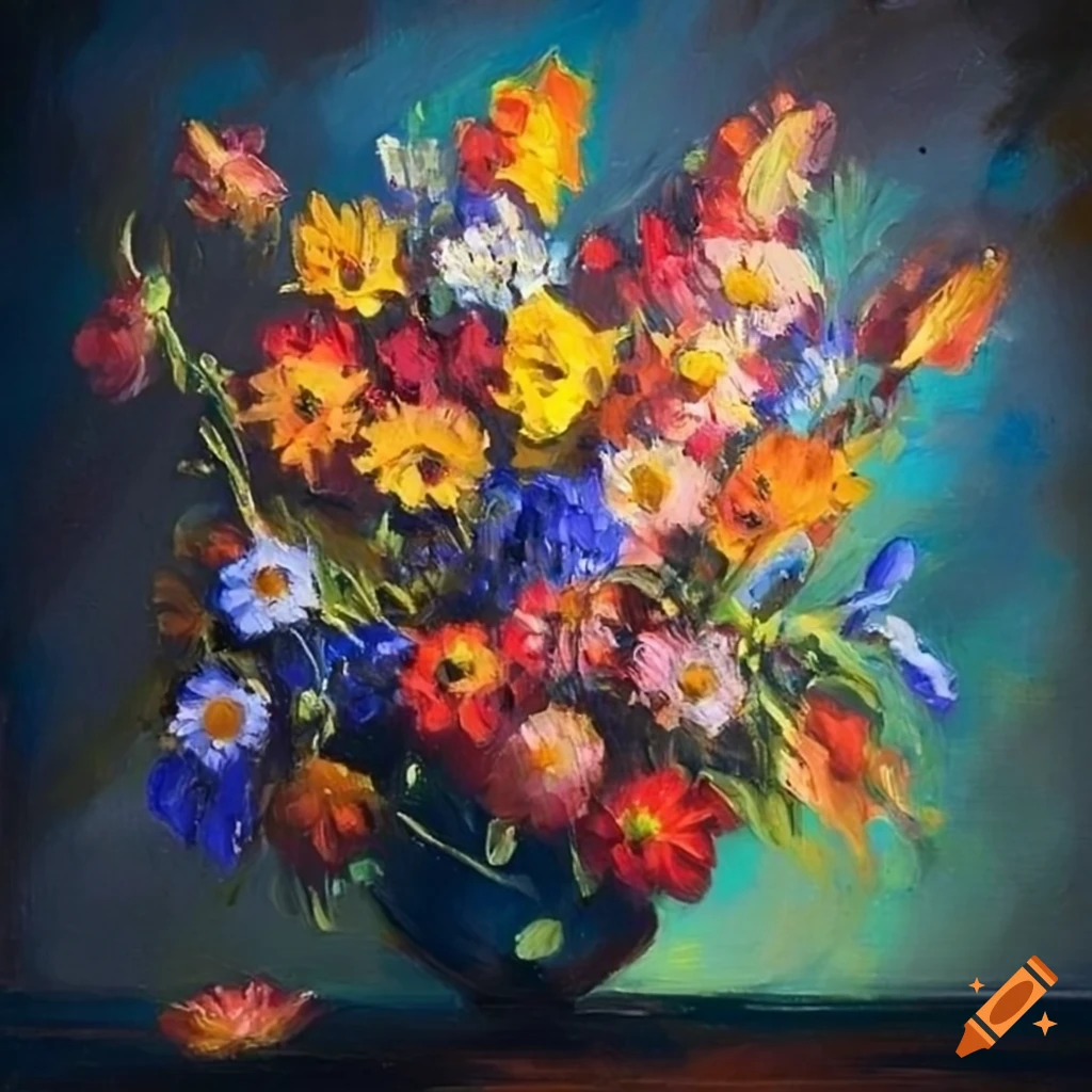 colorful wildflower bouquet in a French oil painting