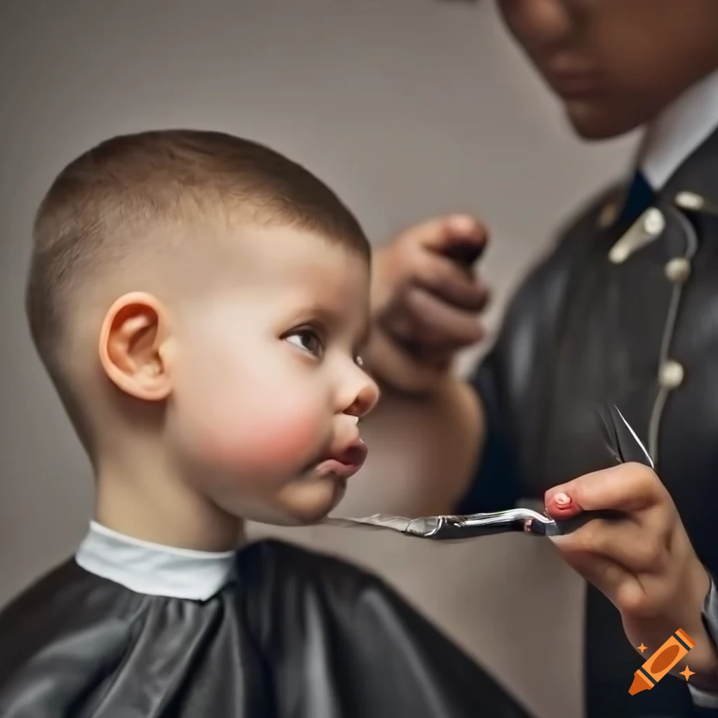 toddler boy getting a haircut by hairdresser