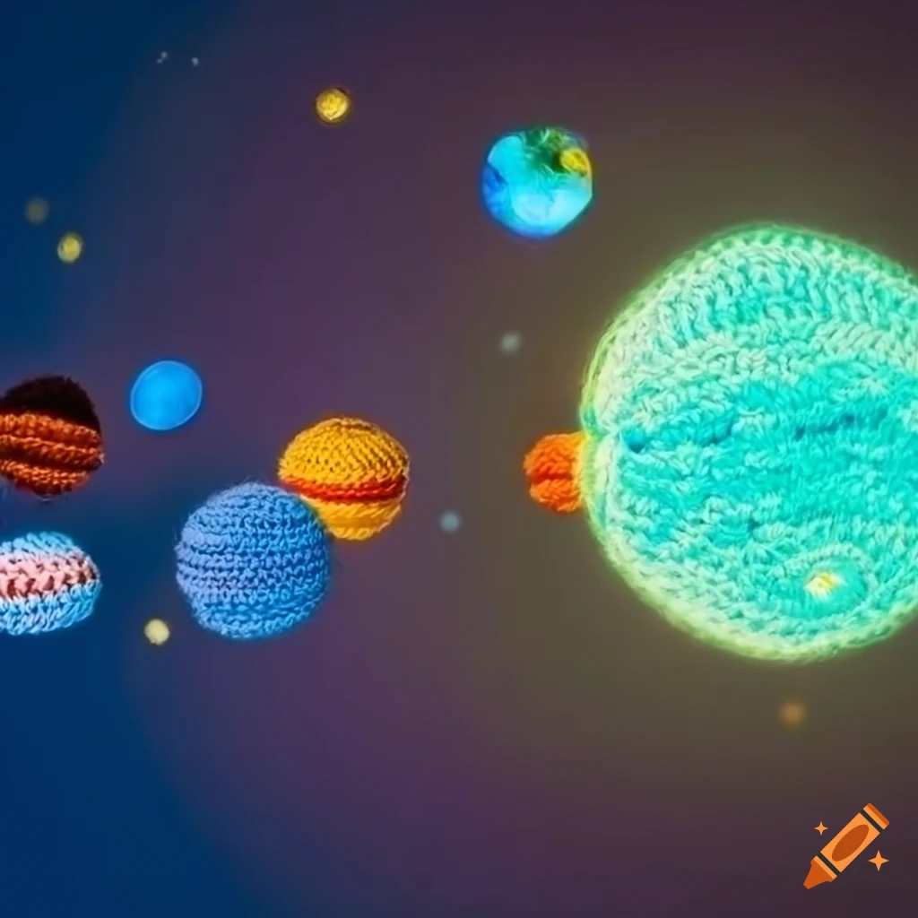crocheted solar system with vibrant colors