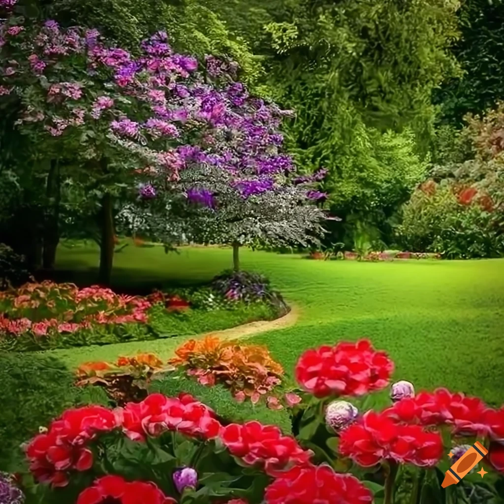 digital art of a beautiful garden with various flowers