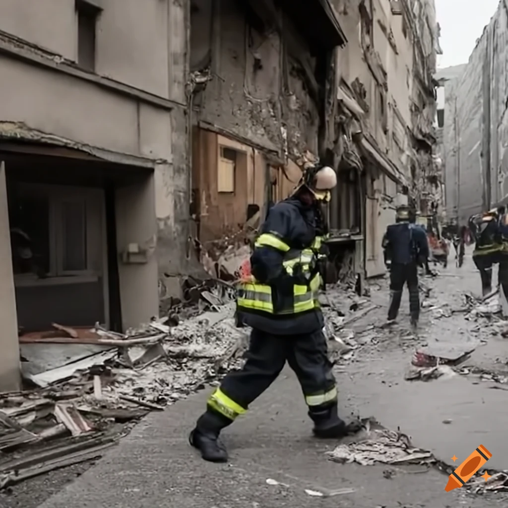 brave firefighter carrying a rescued baby