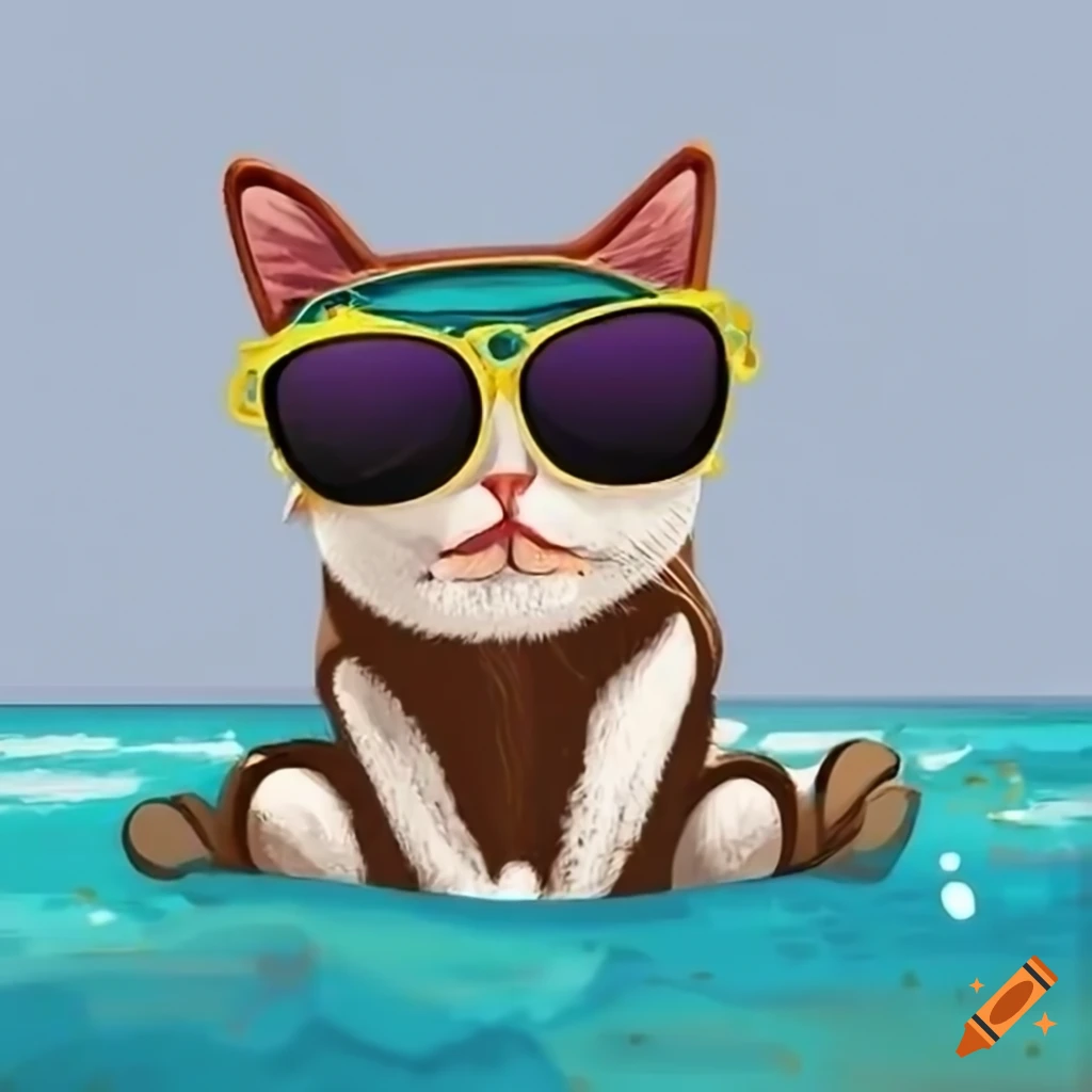 Cat Wearing Sunglasses At The Beach On Craiyon