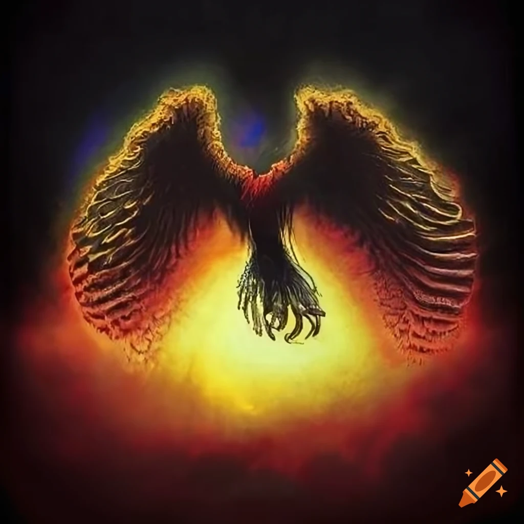 Image of a majestic phoenix rising from ashes on Craiyon