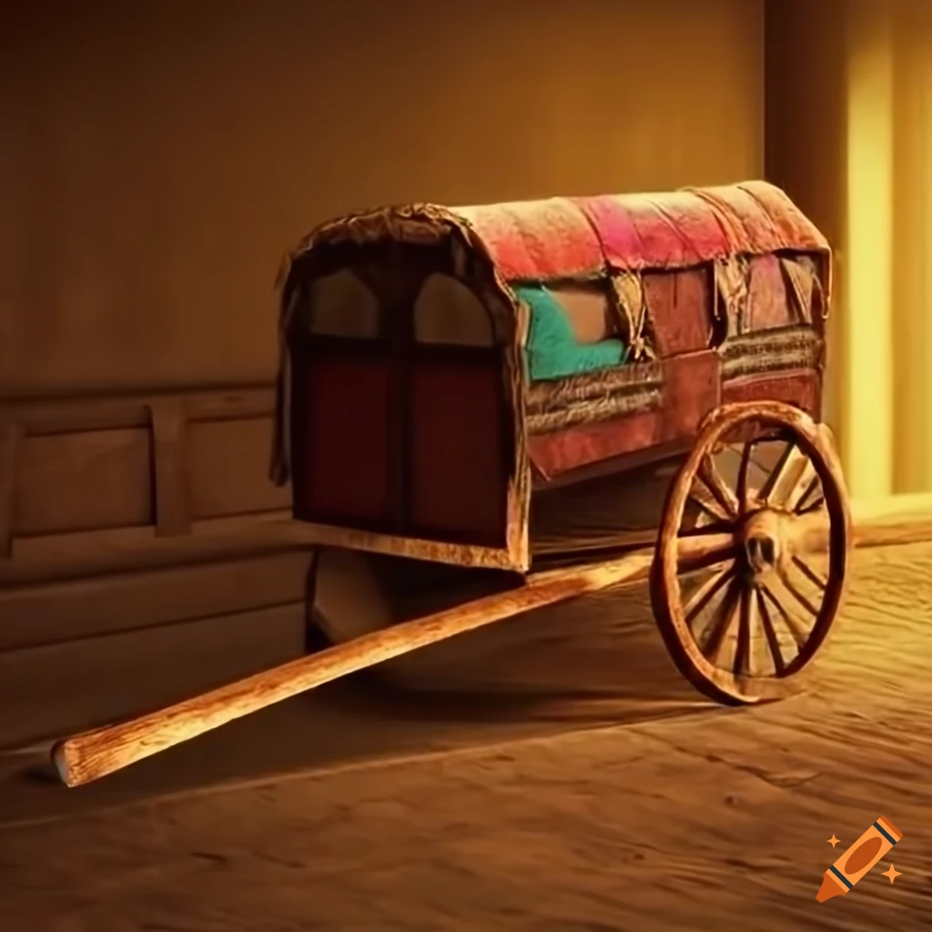 medieval wagon made of patchwork fabric