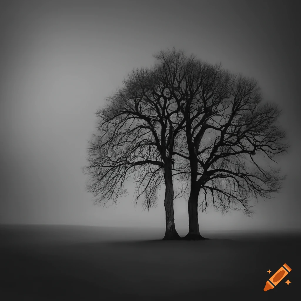 photo of a black tree against a white sky