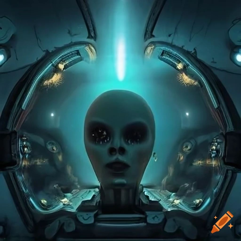 Surrealist Artwork Of Aliens In A Spaceship