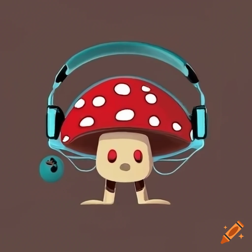 Mushroom wearing headphones on Craiyon