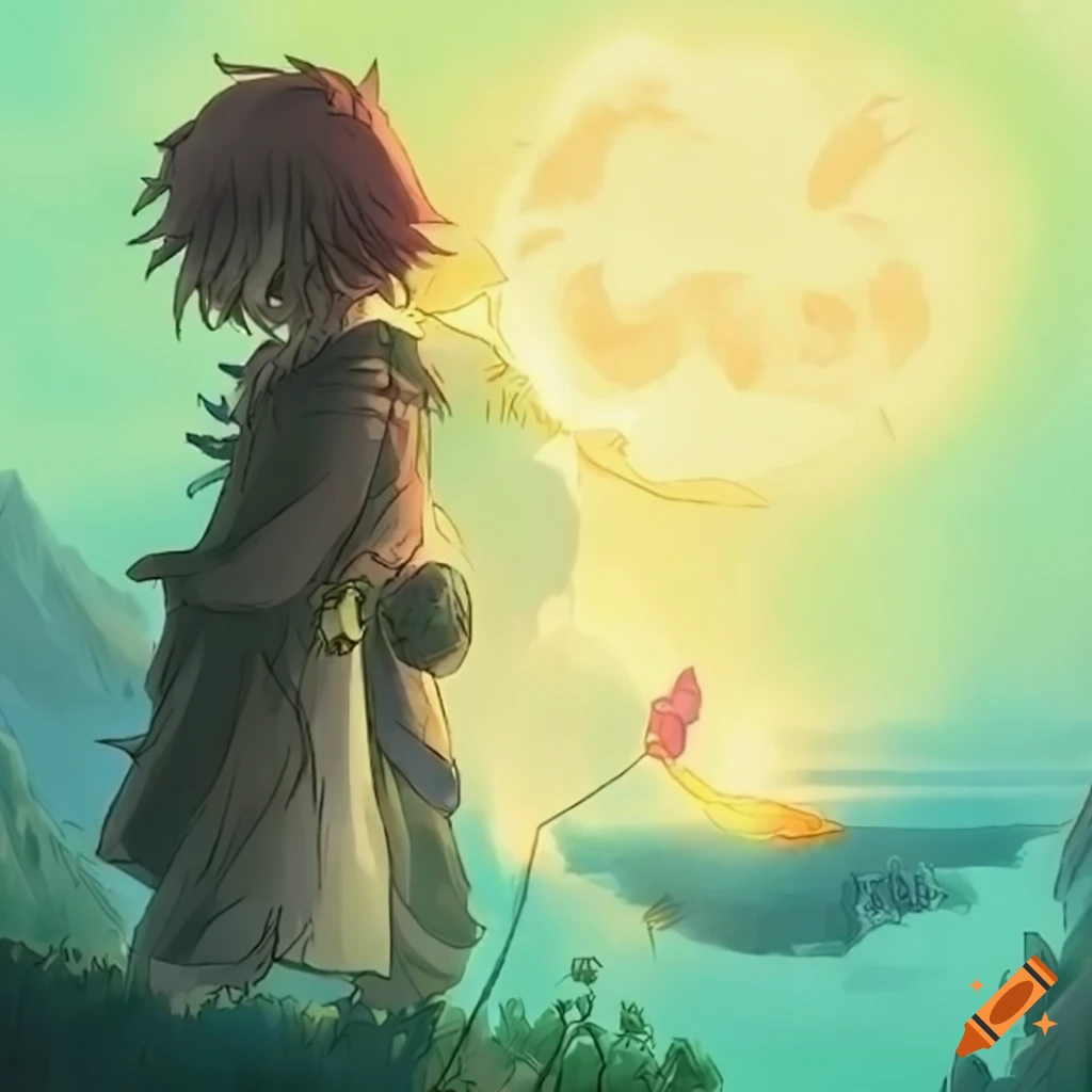 illustration of Elian in a sunny post-apocalyptic landscape