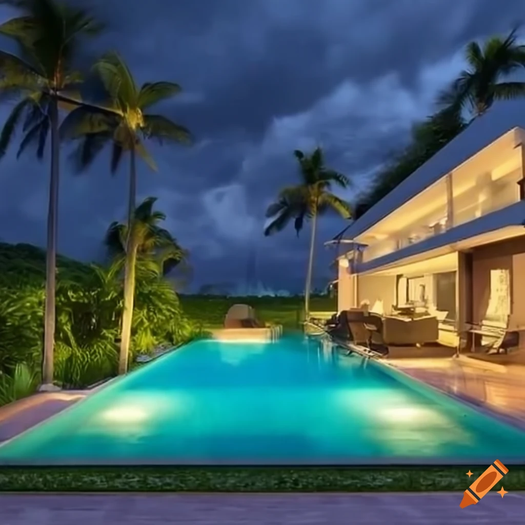 Stunning Beachfront Villa With Rooftop Garden And Pool On Craiyon