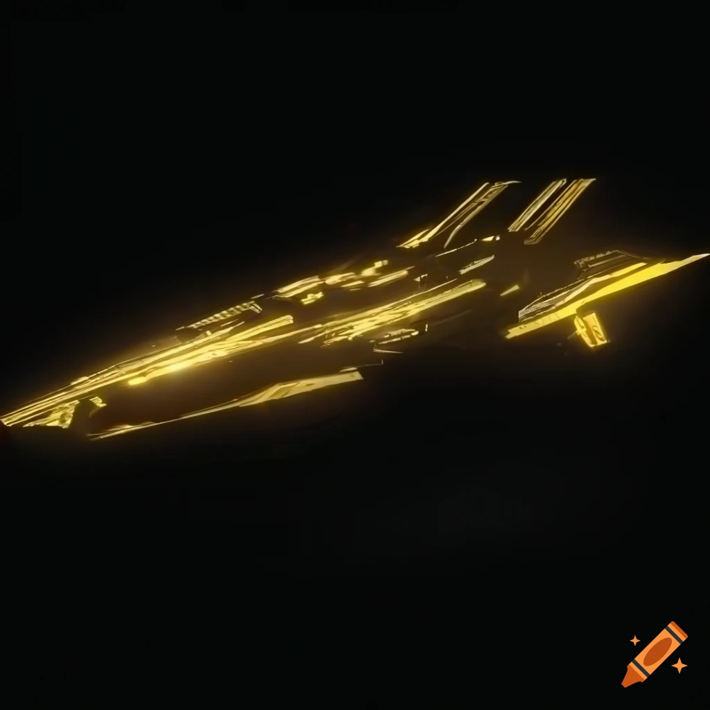 futuristic black starship with gold accents