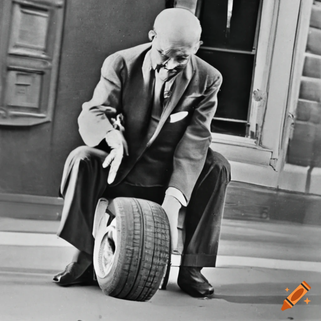 Dwight eisenhower rolling a tire